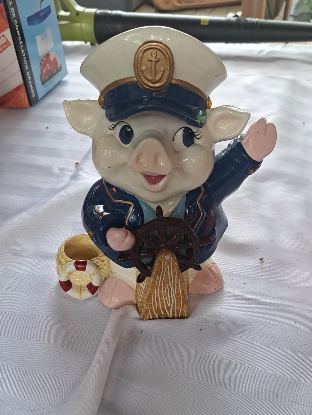 Sailor Pig Ceramic Piggy Bank - Blue & White